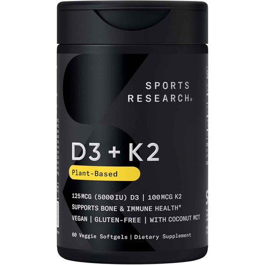 Sports Research Vitamin D3 + K2 Supplement Vegan 5000IU 60 Softgels