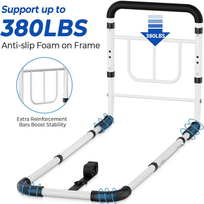 KingPavonini Bed Rails for Elderly Adults Safety 380 lbs ASTM Approved Adjustable Bed Cane Non-Slip Ergonomic Handle Storage Bag Tool-Free