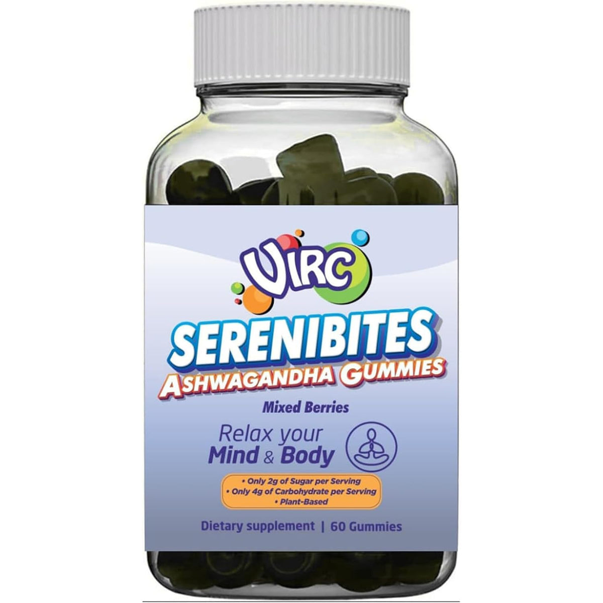 VIRC Snacks Ashwagandha Stress Energy Support Mixed Berries Gummies 60 Count