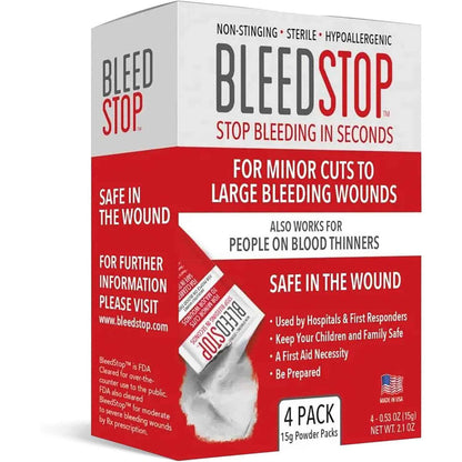 BleedStop First Aid Powder for Blood Clotting Trauma Kit 4 Pouches