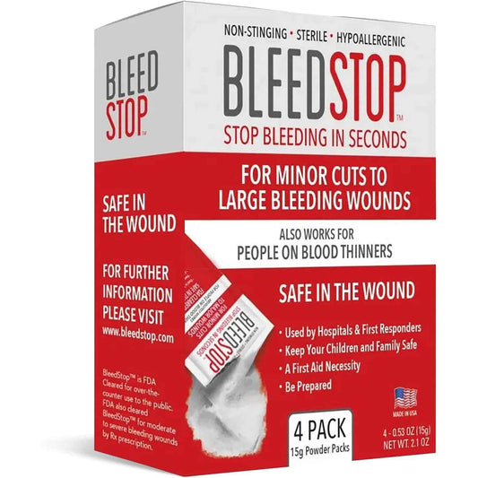 BleedStop First Aid Powder for Blood Clotting Trauma Kit 4 Pouches