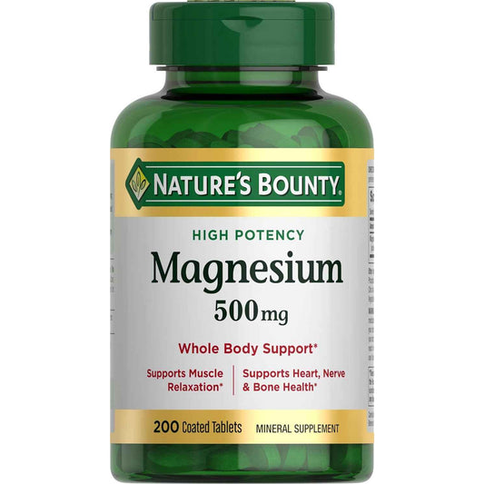 Nature's Bounty Magnesium 500 mg High Potency Tablets 200 Count