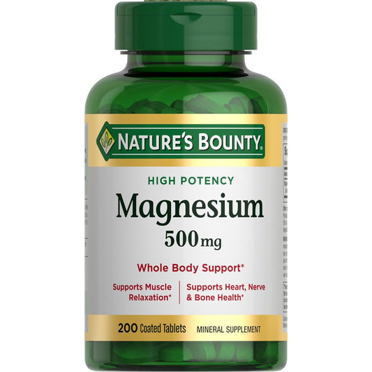 Nature's Bounty Magnesium 500 mg High Potency Tablets 200 Count