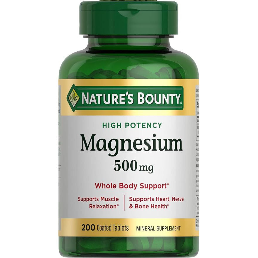 Nature's Bounty Magnesium 500 mg High Potency Tablets 200 Count
