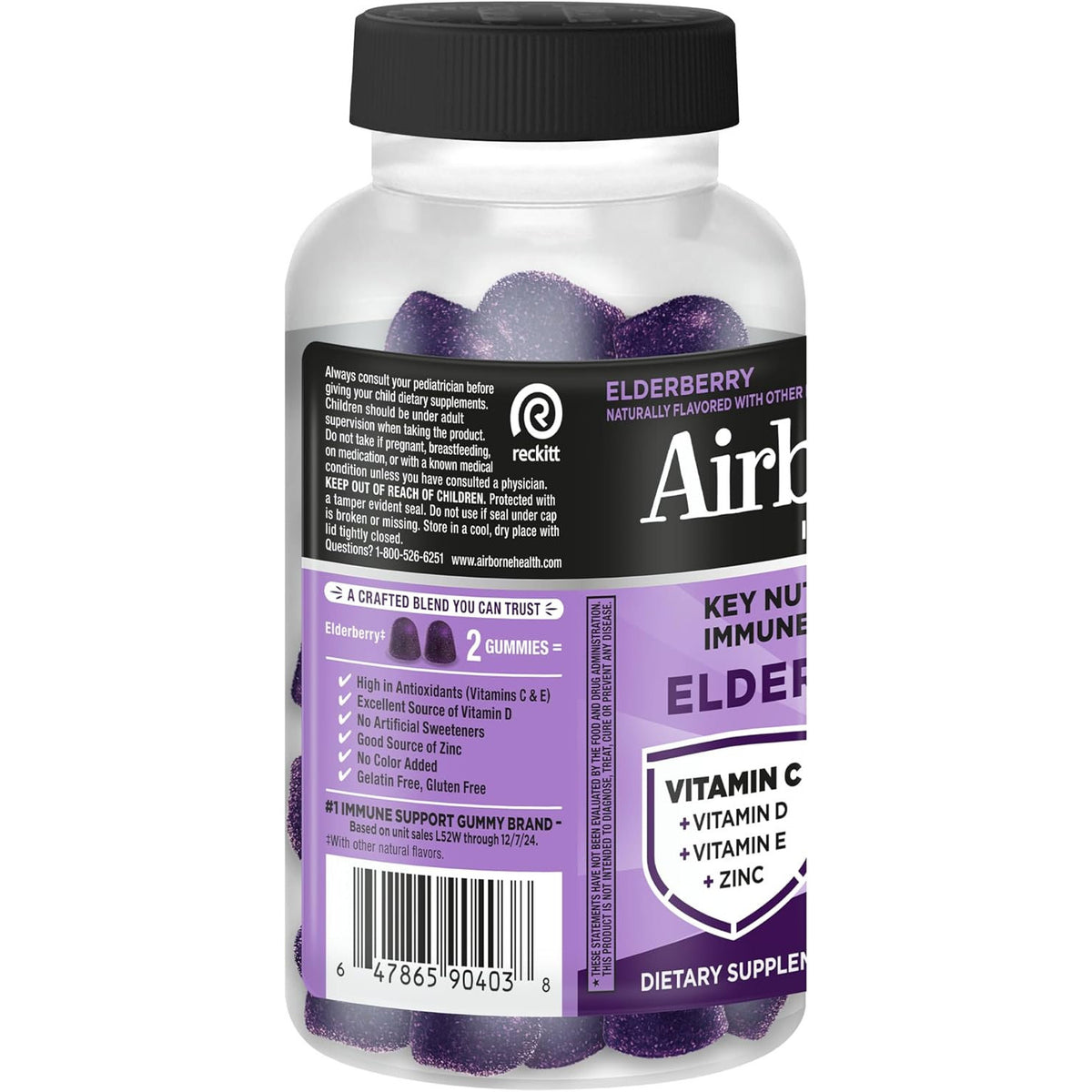 Airborne Elderberry Zinc Vitamin C Gummies Adults Immune Support 50 Count