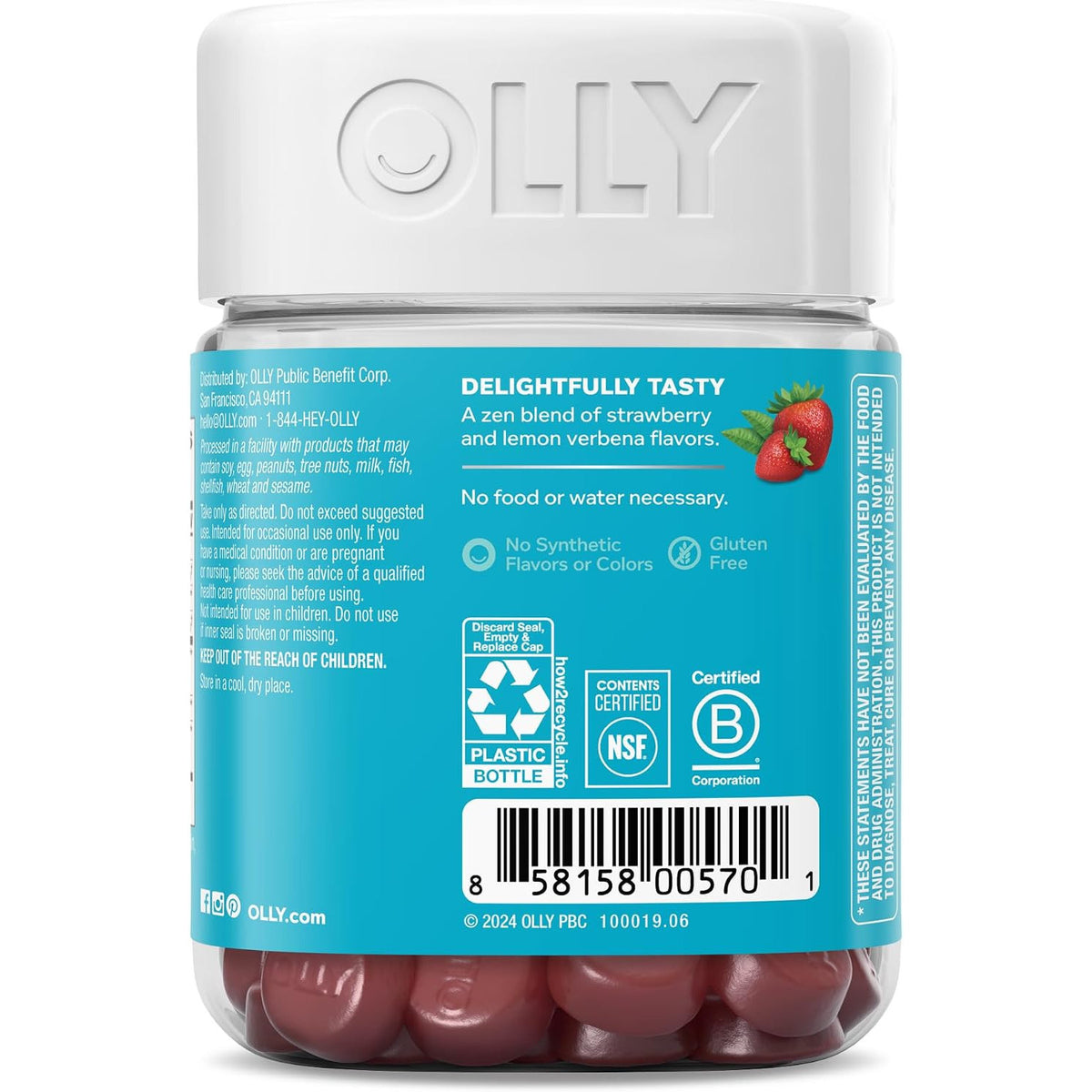 OLLY Goodbye Stress Support Supplement Berry Verbena Gummies