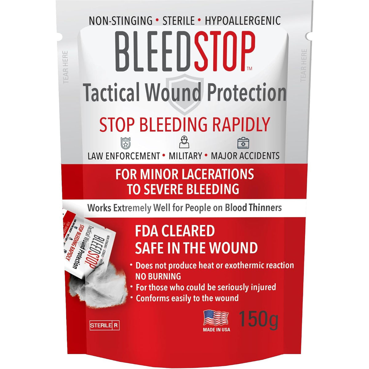 BleedStop First Aid Powder for Blood Clotting Trauma Kit 4 Pouches