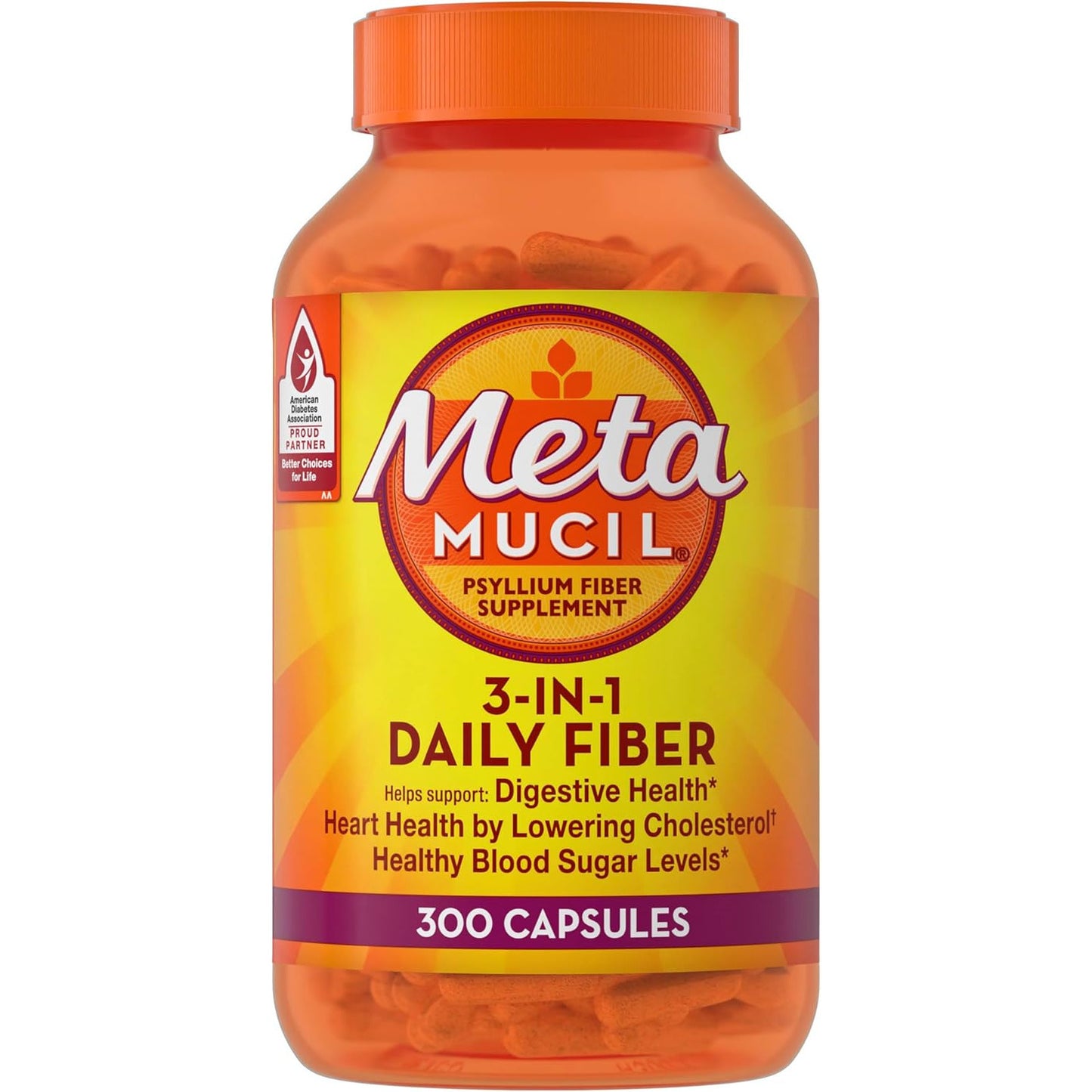 Metamucil Psyllium Husk Fiber Capsules 3-in-1 Supplement
