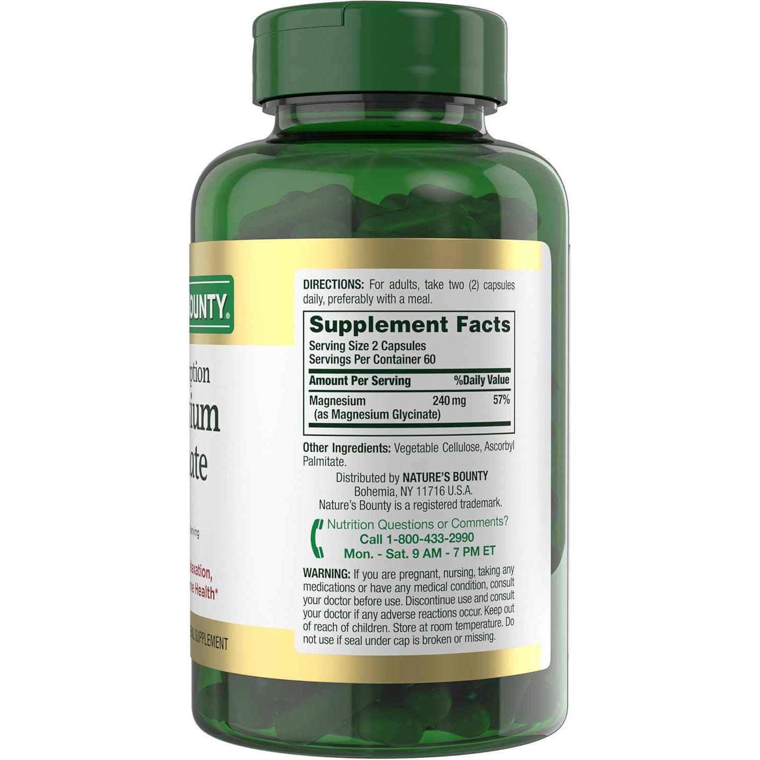 Nature's Bounty High Absorption Magnesium Glycinate 240 mg 120 Capsules