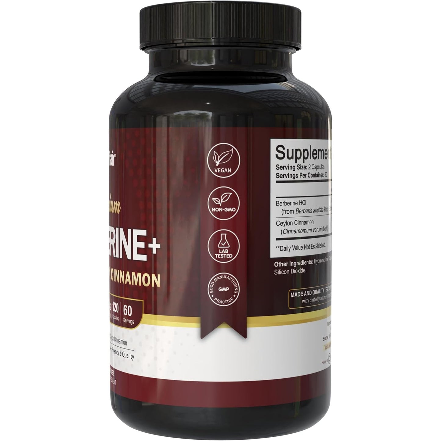 NutriFlair Berberine HCl 1200mg Plus Ceylon Cinnamon 120 Capsules