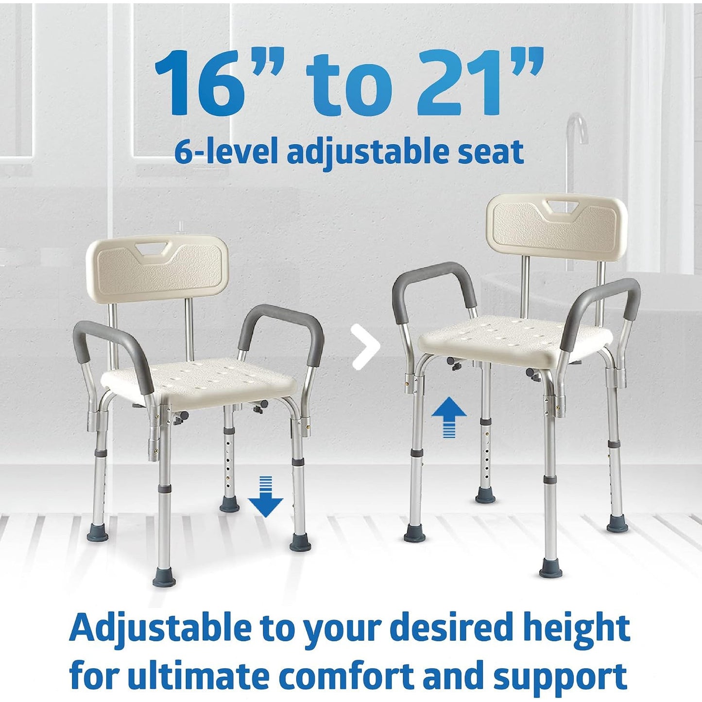 Medline Shower Chair with Backrest Padded Armrests 350 lb Capacity Bath Bench Seat Stool