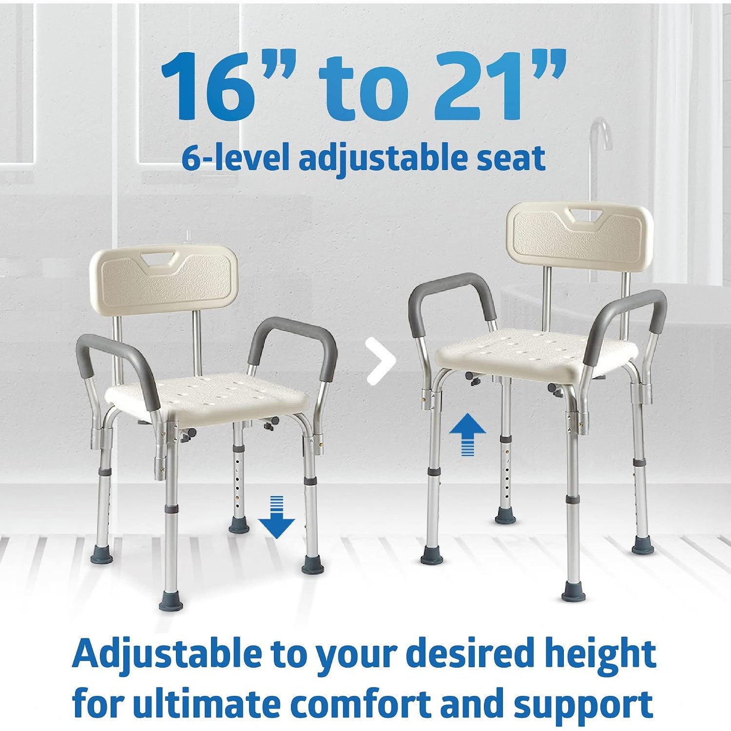 Medline Shower Chair with Backrest Padded Armrests 350 lb Capacity Bath Bench Seat Stool