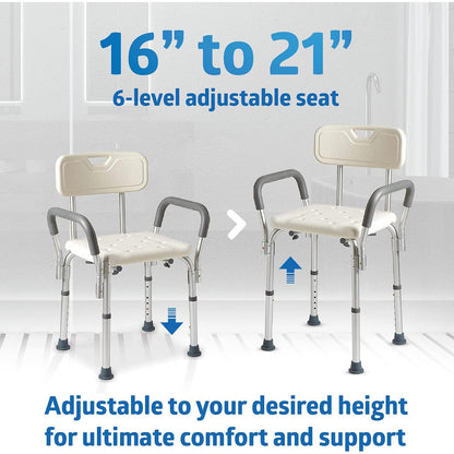 Medline Shower Chair with Backrest Padded Armrests 350 lb Capacity Bath Bench Seat Stool