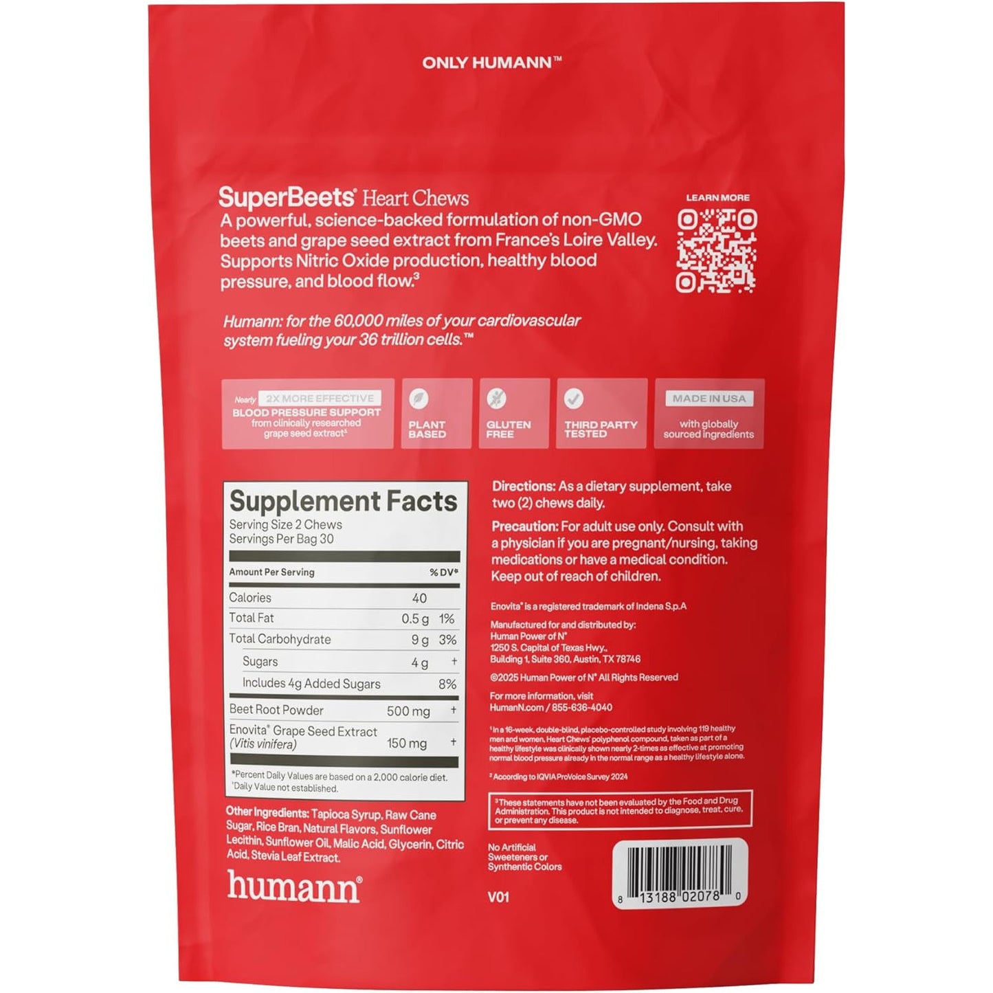 HumanN SuperBeets Heart Chews Grape Seed Extract & Non-GMO Supplement