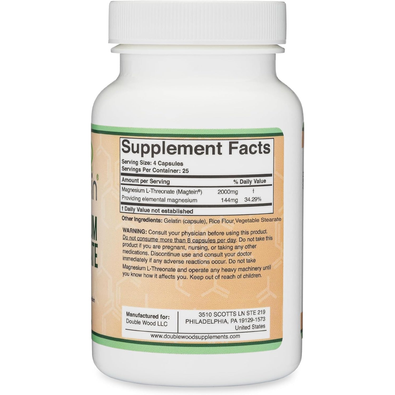 Double Wood Supplements Magnesium L-Threonate Capsules 2,000mg for Cognitive Support