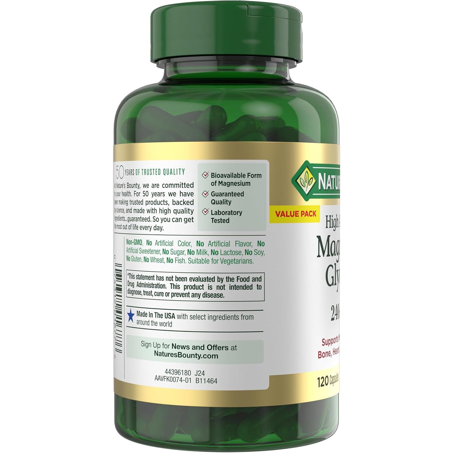 Nature's Bounty High Absorption Magnesium Glycinate 240 mg 120 Capsules