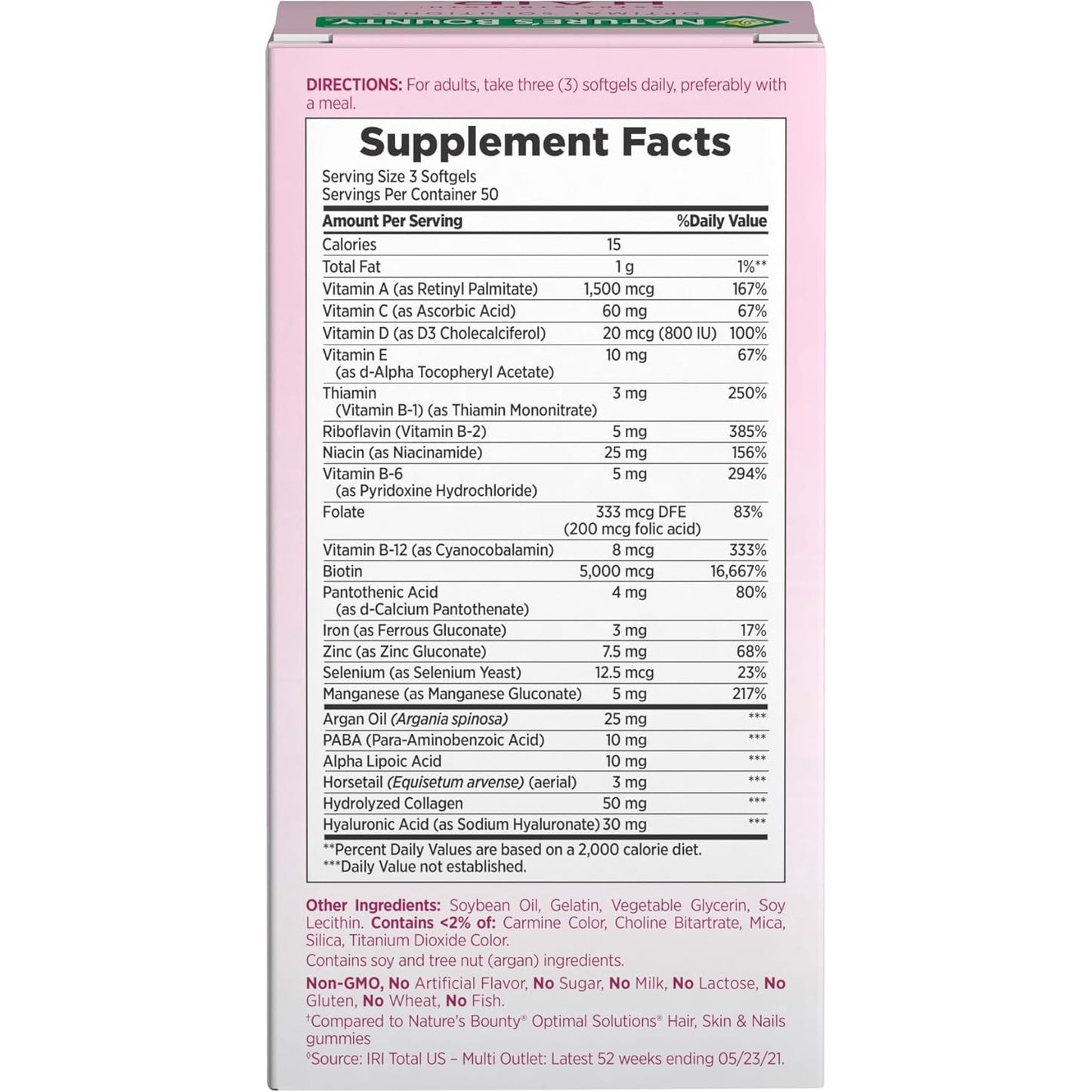 Nature's Bounty Advanced Hair Skin & Nails Argan-Infused Supplement 150 Softgels