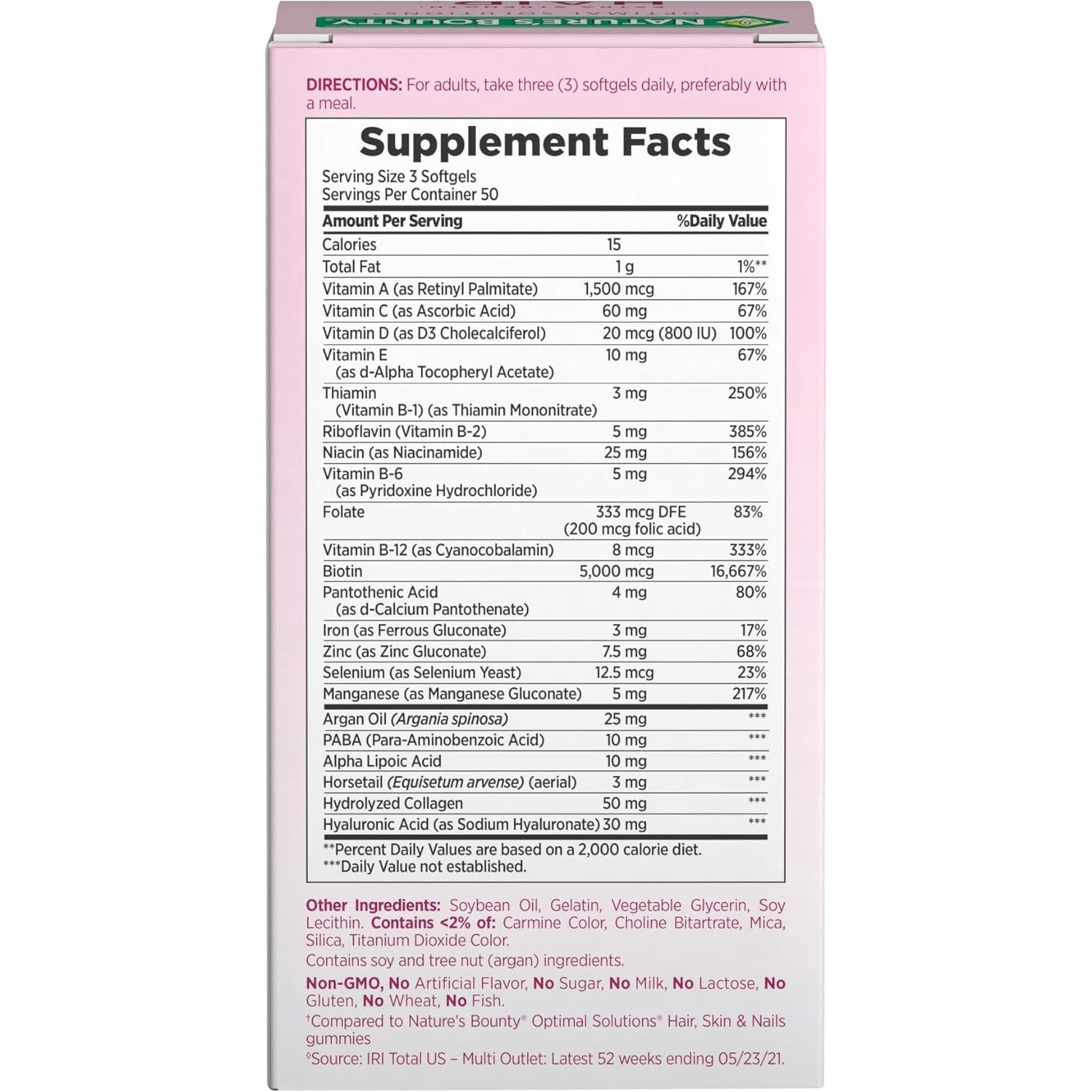 Nature's Bounty Advanced Hair Skin & Nails Argan-Infused Supplement 150 Softgels