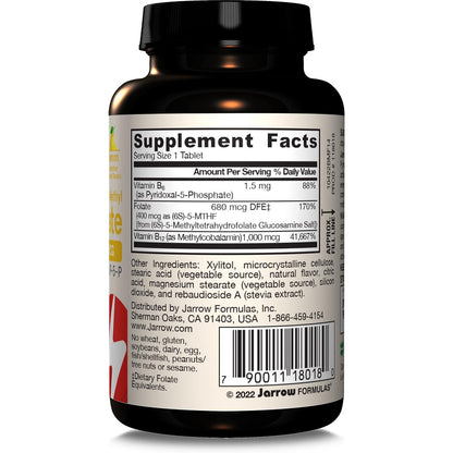 Jarrow Formulas Methyl B-12 & Methyl Folate Dietary Supplement Chewable Tablets