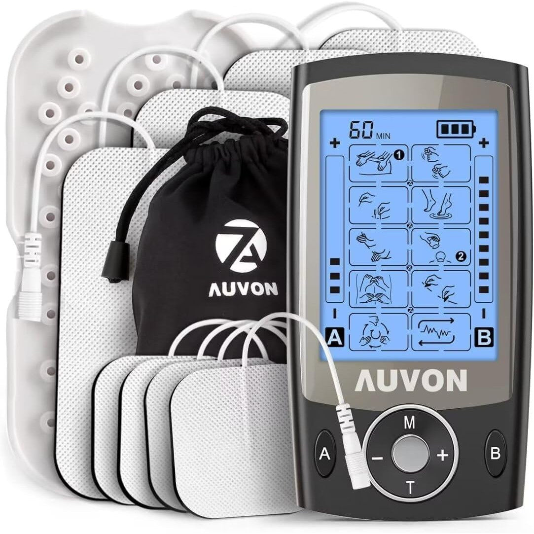 AUVON Dual Channel TENS Unit Muscle Stimulator Machine 20 Modes 2" and 2"x4" Electrode Pads