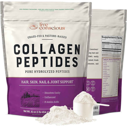 Live Conscious Collagen Peptides Powder Grass-Fed Type I & III 16oz