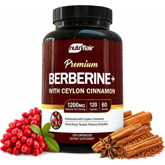 NutriFlair Berberine HCl 1200mg Plus Ceylon Cinnamon 120 Capsules