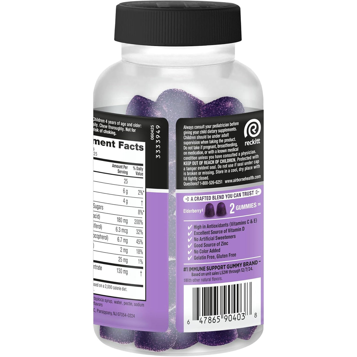 Airborne Elderberry Zinc Vitamin C Gummies Adults Immune Support 50 Count