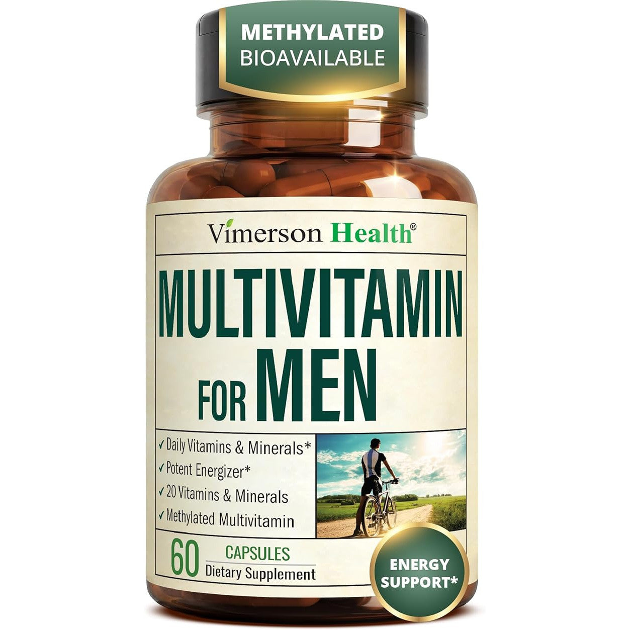 Vimerson Health Multivitamin for Men Methylated B Vitamins Chelated Minerals 60 Capsules