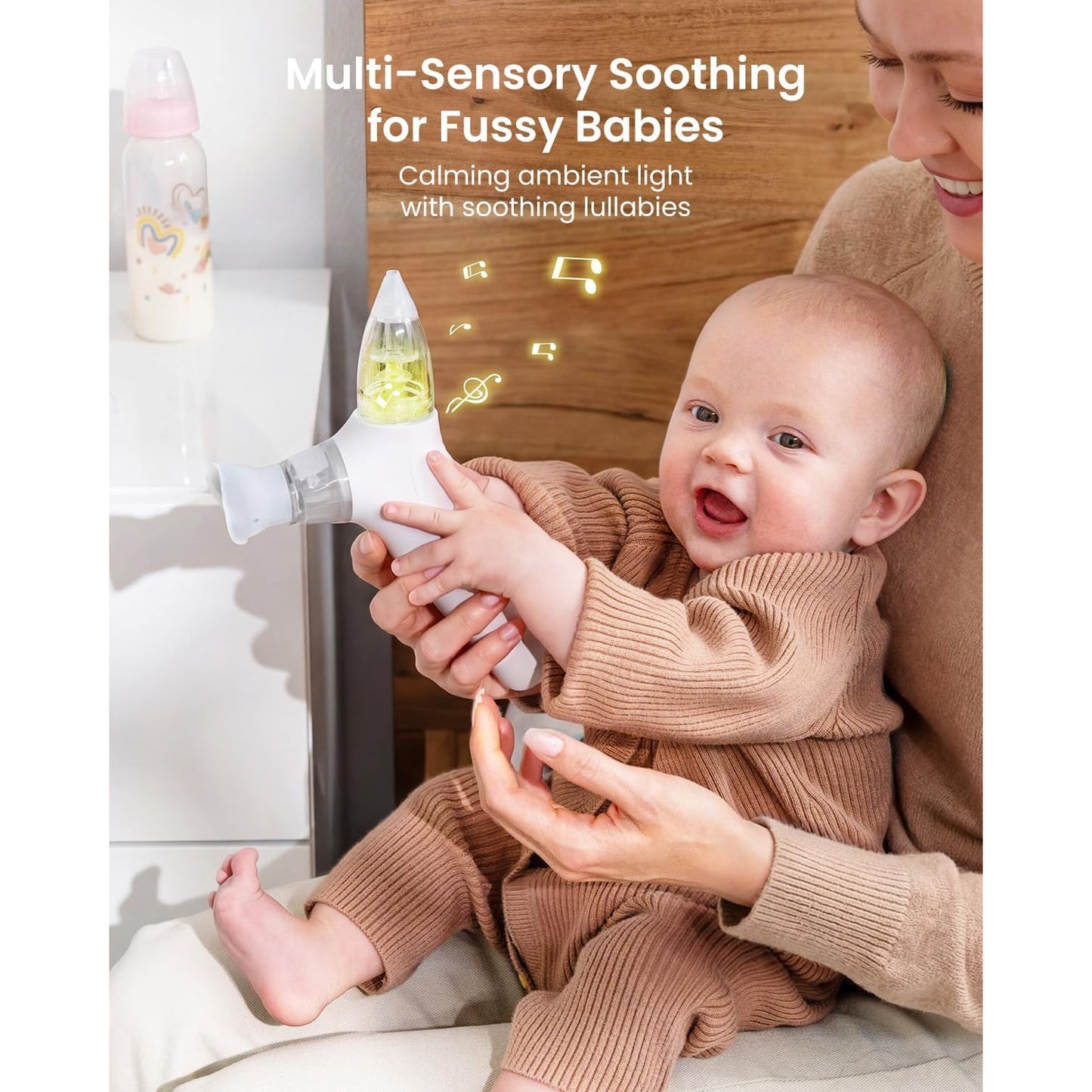 GROWNSY SniffEase 3-in-1 Baby Nasal Aspirator Spray Suction Mist Hospital-Grade Nose Suction Soothing Light Music Large Chamber Easy Clean Grey