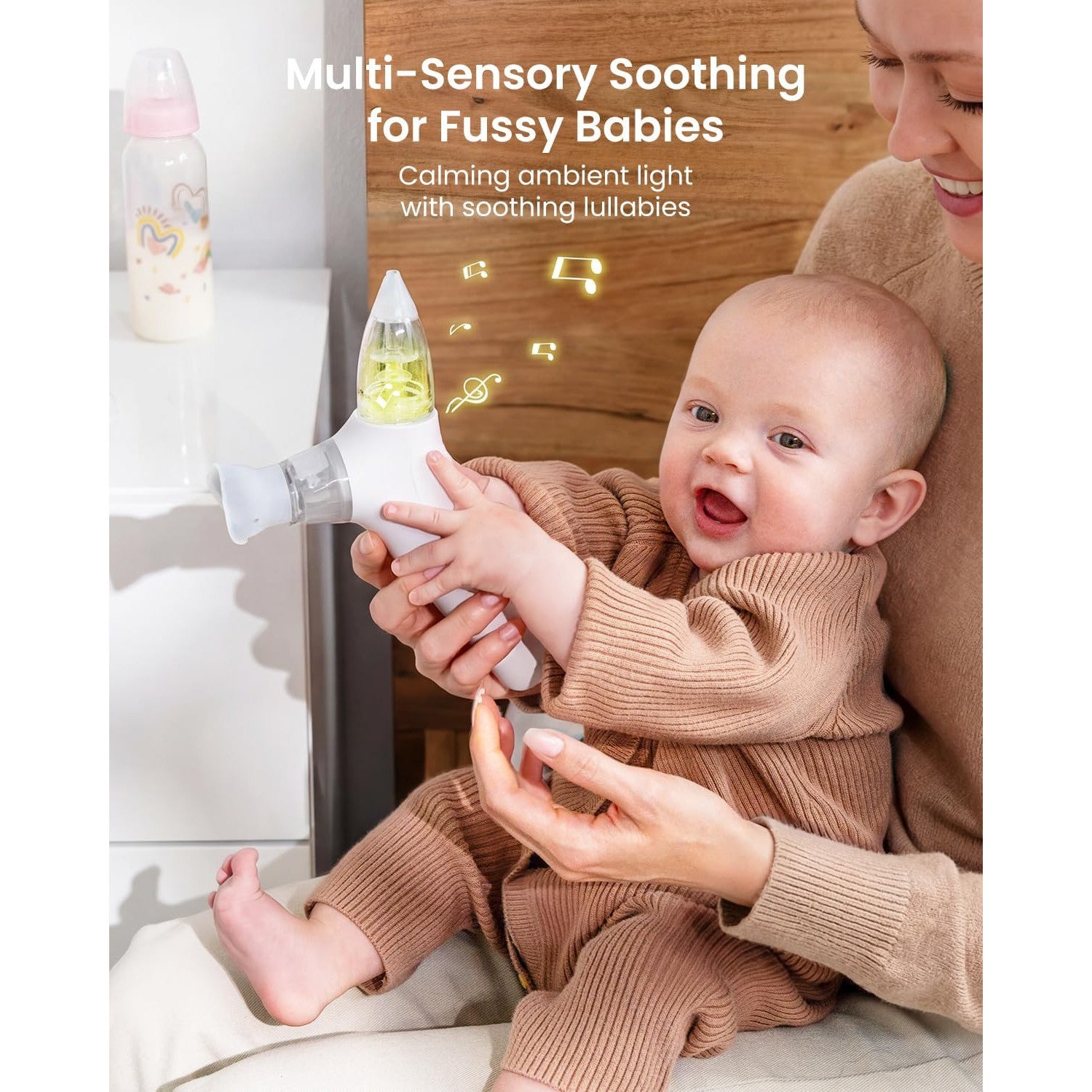 GROWNSY SniffEase 3-in-1 Baby Nasal Aspirator Spray Suction Mist Hospital-Grade Nose Suction Soothing Light Music Large Chamber Easy Clean Grey