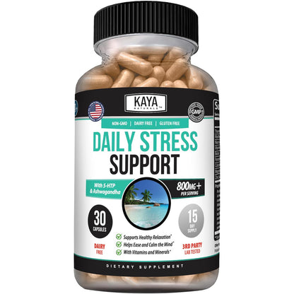 Kaya Naturals Ashwagandha GABA Daily Stress Mood Support Capsules
