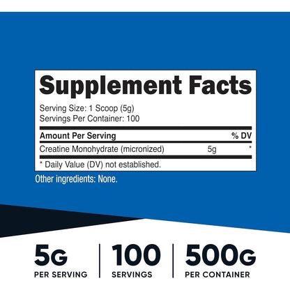 Nutricost Micronized Creatine Monohydrate Powder 500G 100 Servings Unflavored
