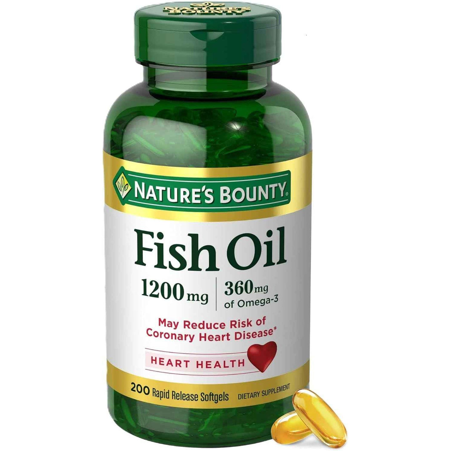 Nature's Bounty Fish Oil Omega 3 Supplements 1200 mg 200 Softgels Pack of 1