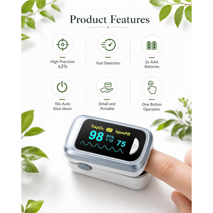 Healthtree JKS50B Fingertip Pulse Oximeter Blood Oxygen Saturation Monitor Heart Rate Fast SpO2 Reading OLED Screen with Lanyard and Batteries
