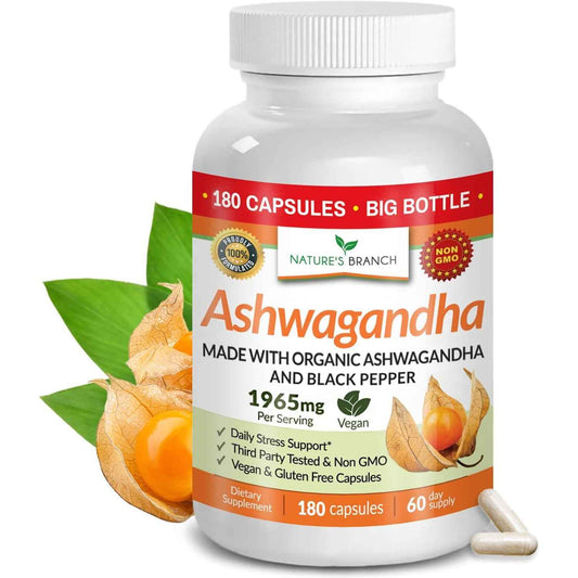 Nature's Branch Organic Ashwagandha Stress Sleep Mood Support Capsules 180 Count