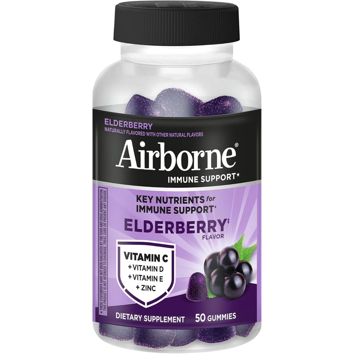Airborne Elderberry Zinc Vitamin C Gummies Adults Immune Support 50 Count
