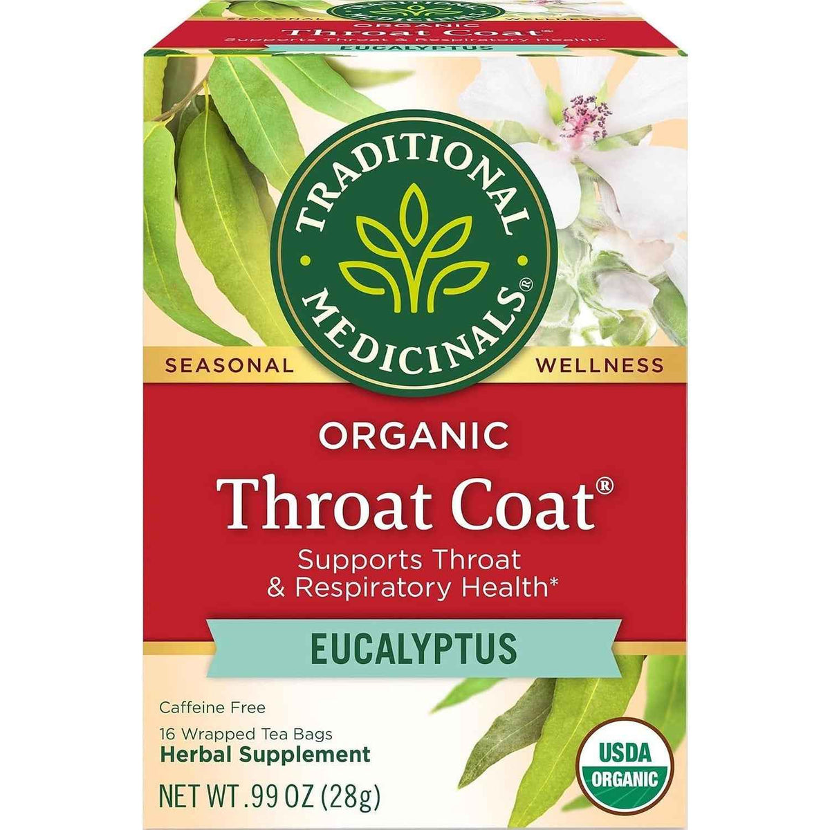 Traditional Medicinals Throat Coat Eucalyptus Respiratory Support Herbal Tea Bags