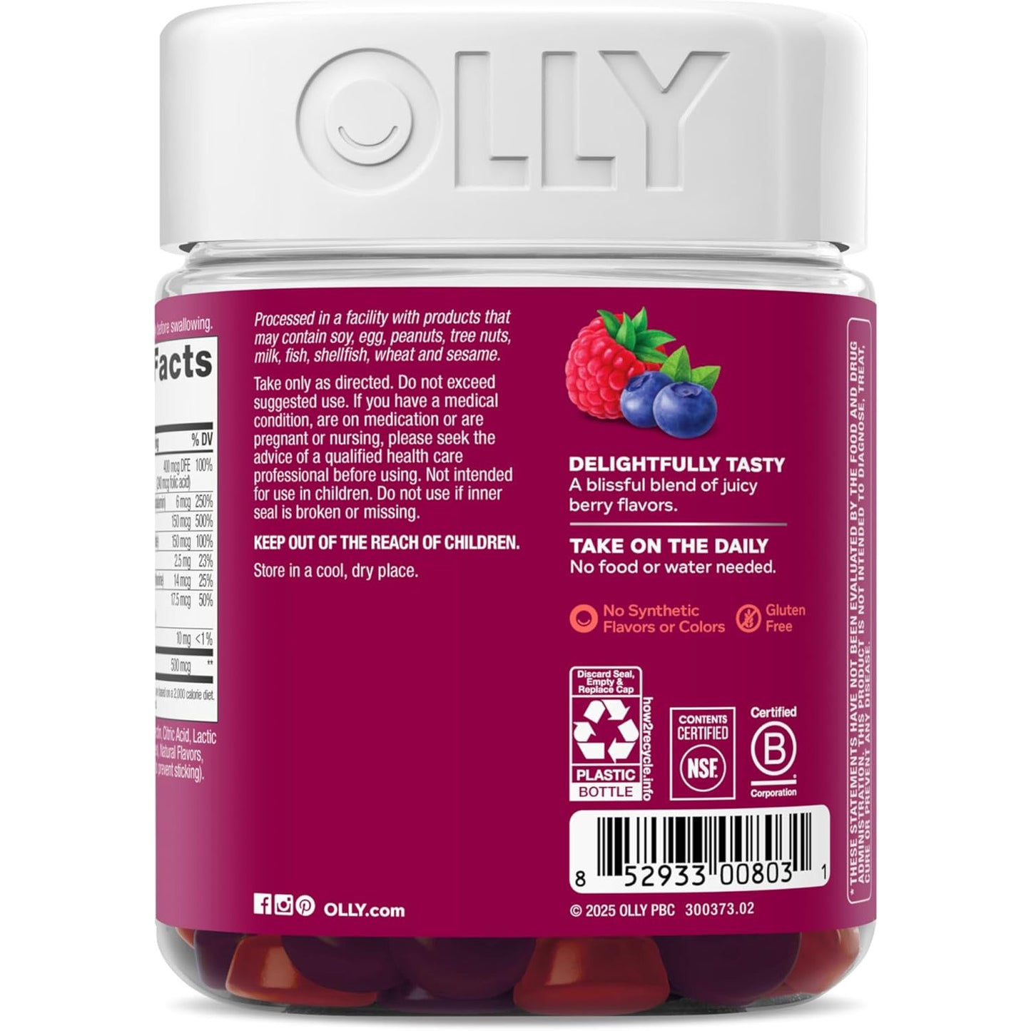 OLLY Women's Multivitamin Gummy Overall Wellness Berry Flavored