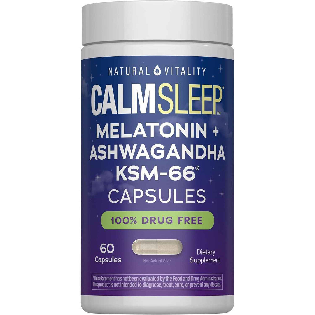 Natural Vitality Calm Sleep Ashwagandha Melatonin Stress Mood Support Capsules