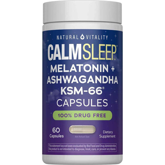 Natural Vitality Calm Sleep Ashwagandha Melatonin Stress Mood Support Capsules