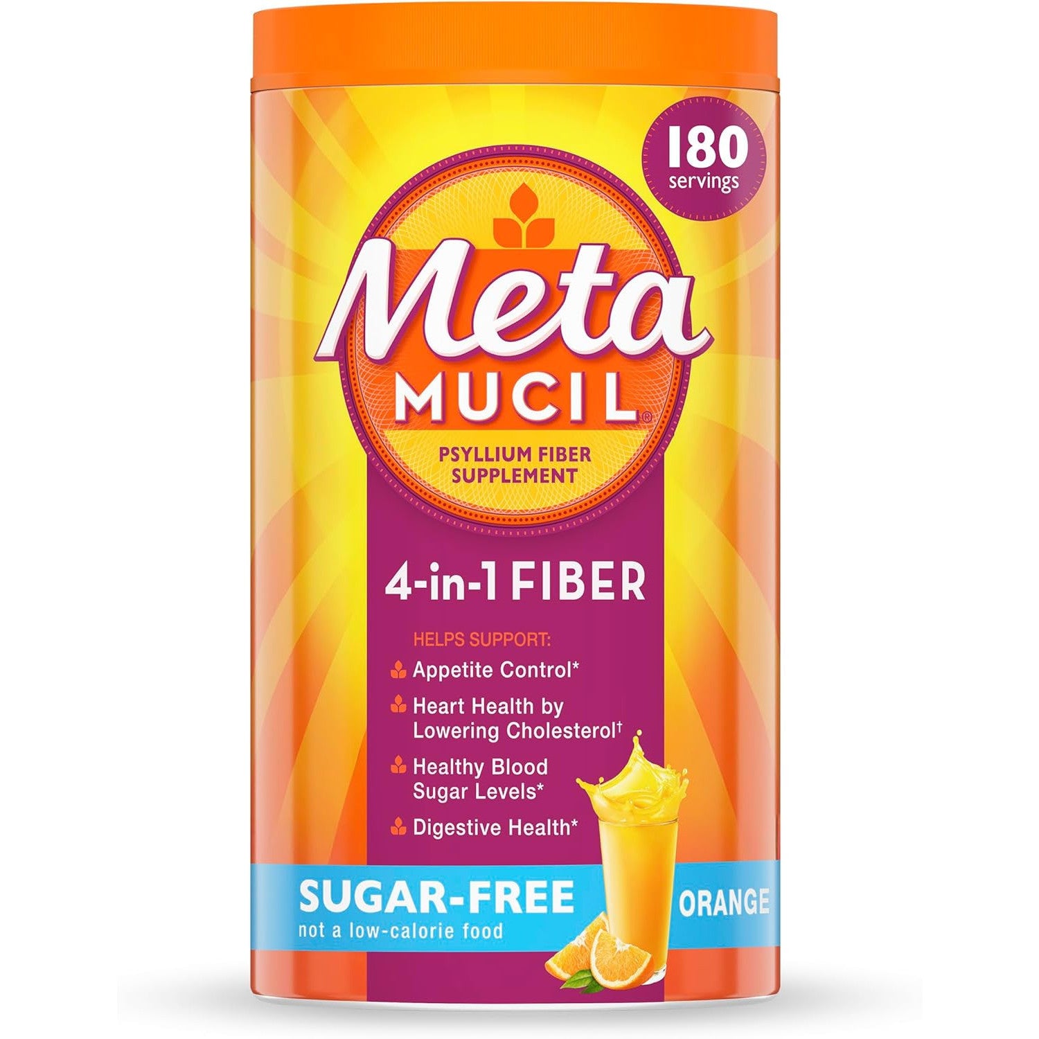 Metamucil 4-in-1 Psyllium Husk Fiber Supplement Sugar-Free Orange 180 Servings