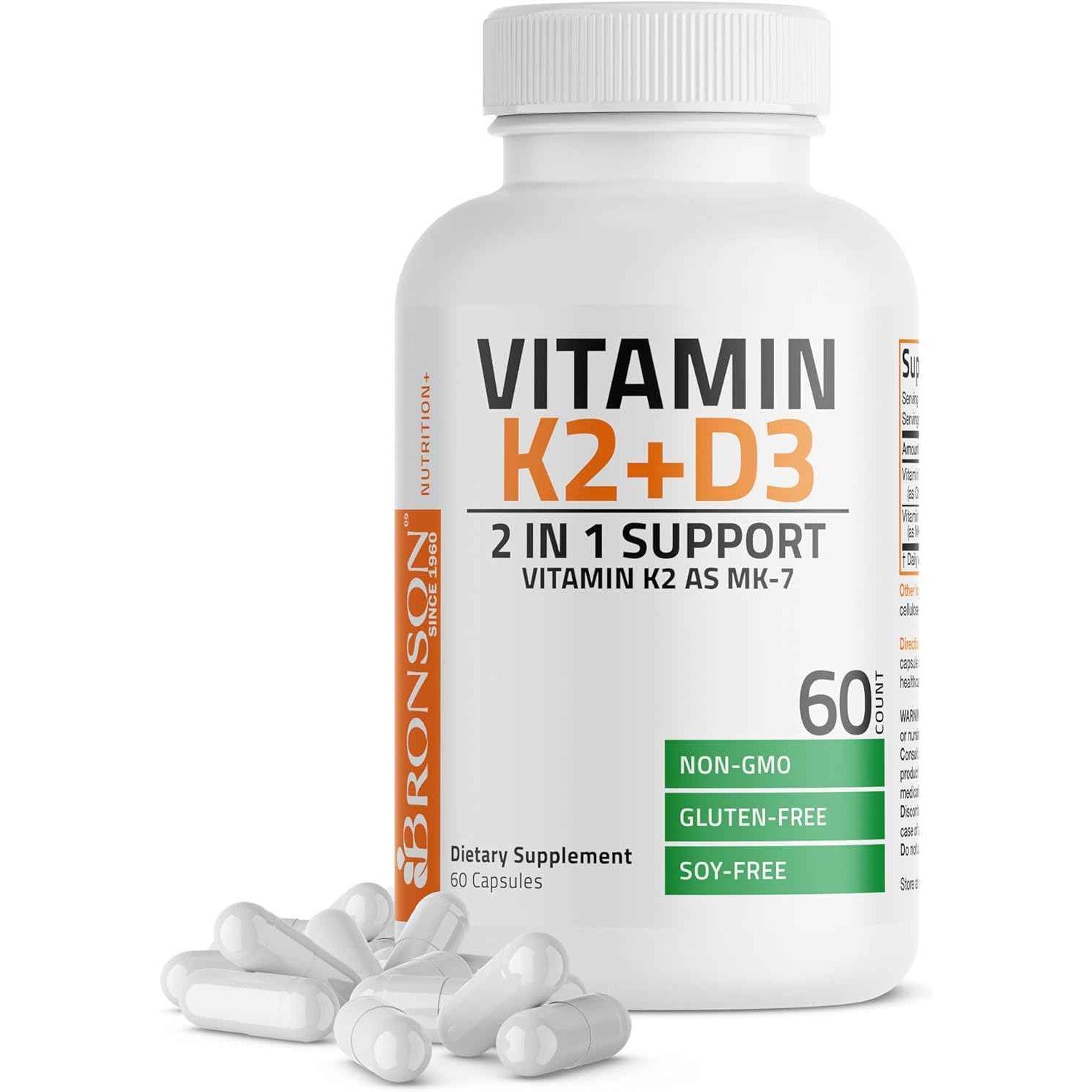 Bronson Vitamin K2 D3 (MK7) Supplement 5000IU 90mcg Capsules