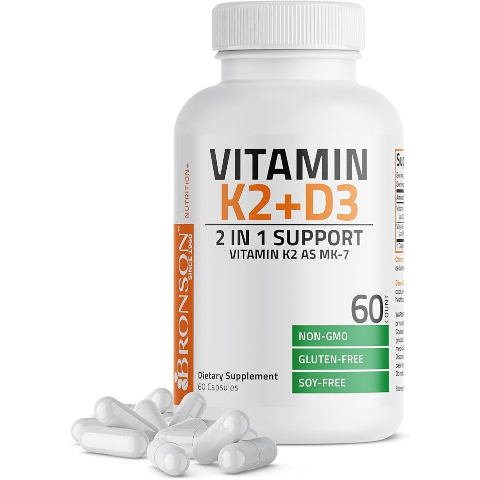 Bronson Vitamin K2 D3 (MK7) Supplement 5000IU 90mcg Capsules