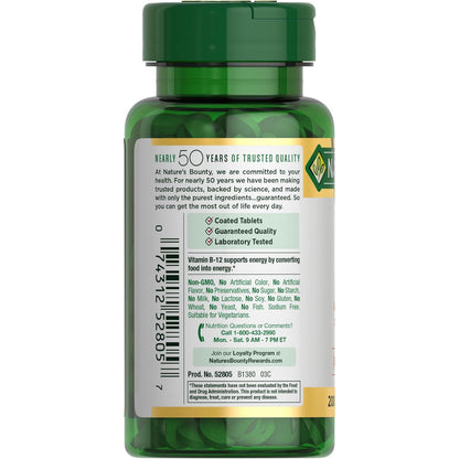 Nature's Bounty Vitamin B12 1000 mcg Supplement Supports Energy Metabolism