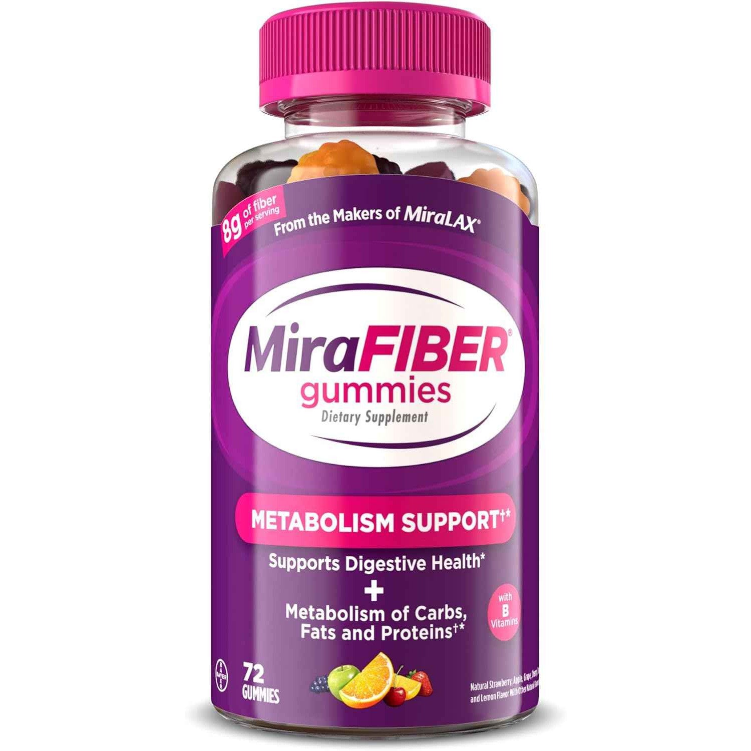 MiraFIBER Prebiotic Fiber Gummies 8g Mixed Fruit Flavor 72 Count