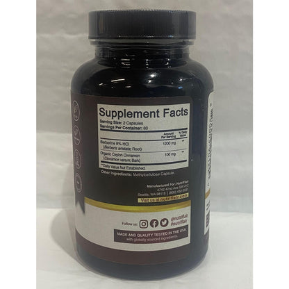 NutriFlair Berberine HCl 1200mg Plus Ceylon Cinnamon 120 Capsules