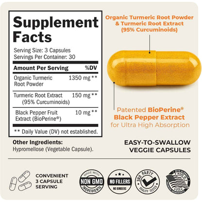 BioSchwartz Turmeric Curcumin 1500mg with Black Pepper Extract 90 Count
