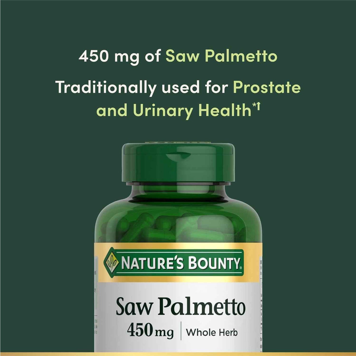 Nature's Bounty Saw Palmetto 450mg for Prostate and Urinary Health 250 Capsules