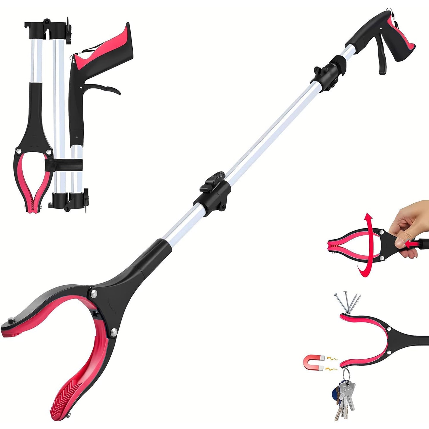 Grabber Reacher Tool 32 in Extra Long Foldable Gripper Heavy Duty Pick Up Stick for Seniors Trash Surgery Recovery Blue