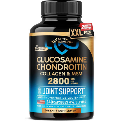 Nutra Harmony Glucosamine Chondroitin MSM Collagen Joint Supplement 2800mg 120 Capsules